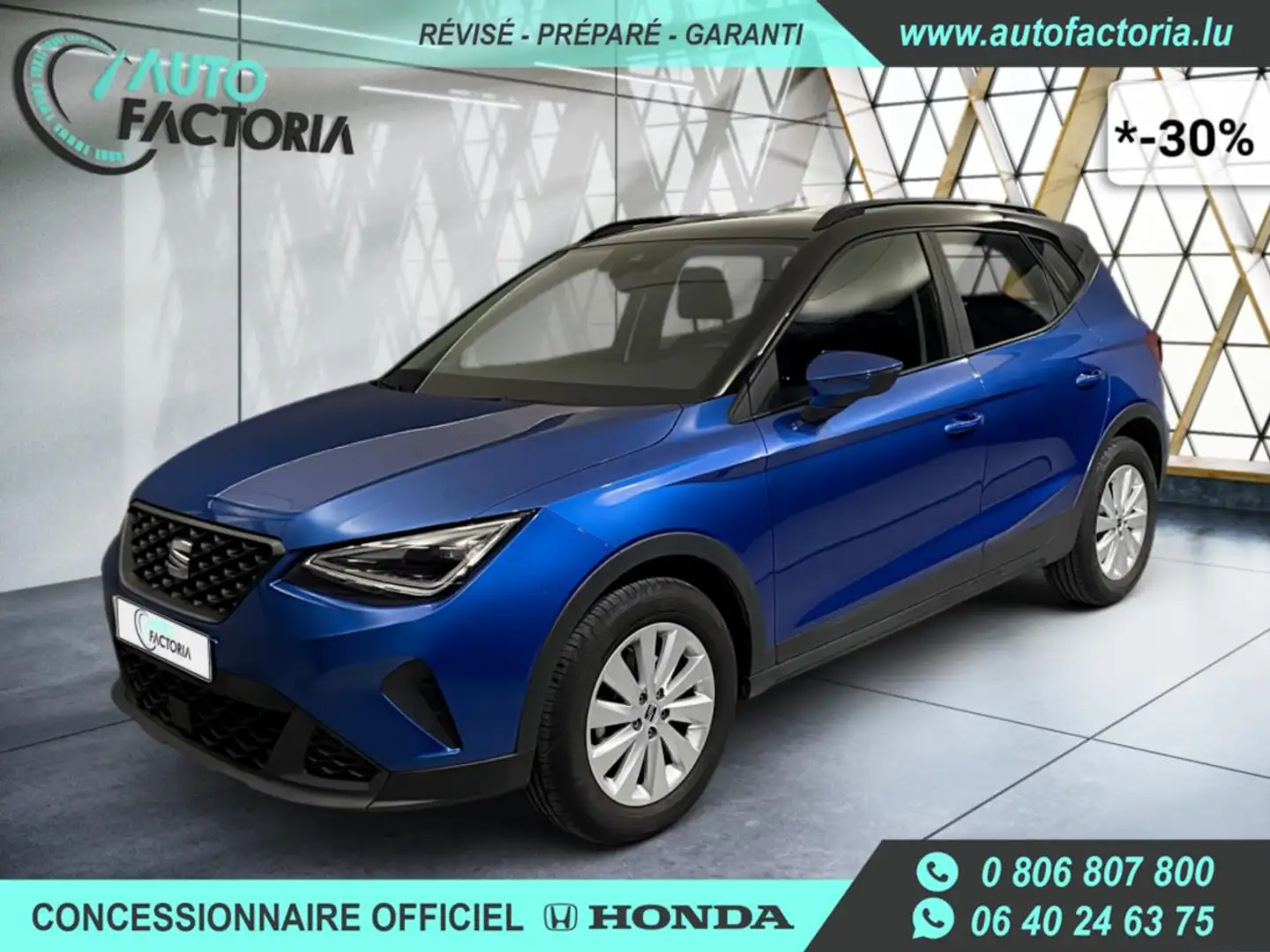 SEAT Arona -30% 1.0 TSI 110cv BVA +GPS+RADAR+FULL LED+Opts Bleu - 1