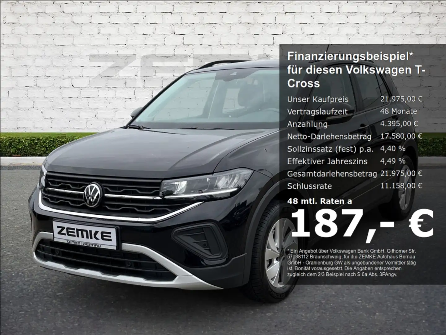 Volkswagen T-Cross 1.0 TSI Life 3,99% Navi Digitales Cockpit LED ACC Noir - 1