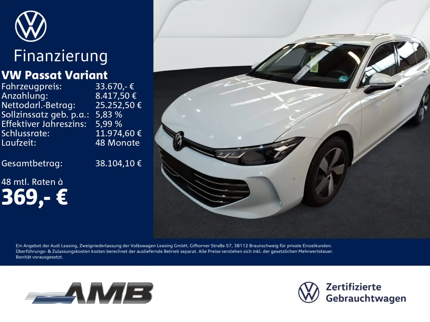 Volkswagen Passat Variant Business 2.0 TDI AHK/Nav/IQ.Drive Weiß - 1