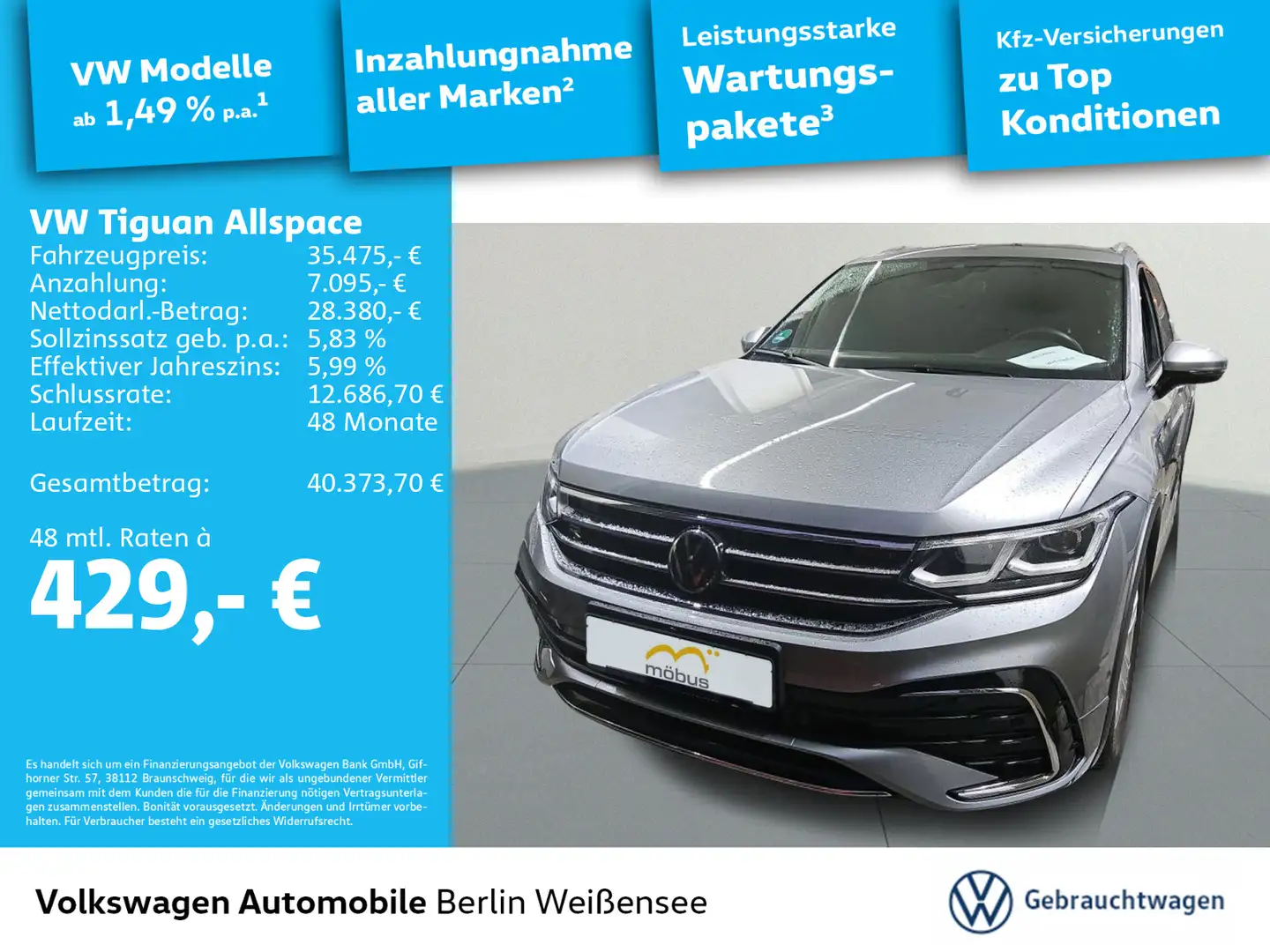 Volkswagen Tiguan Allspace 2.0 TSI DSG R-Line 4Motion*el.HE Silber - 1