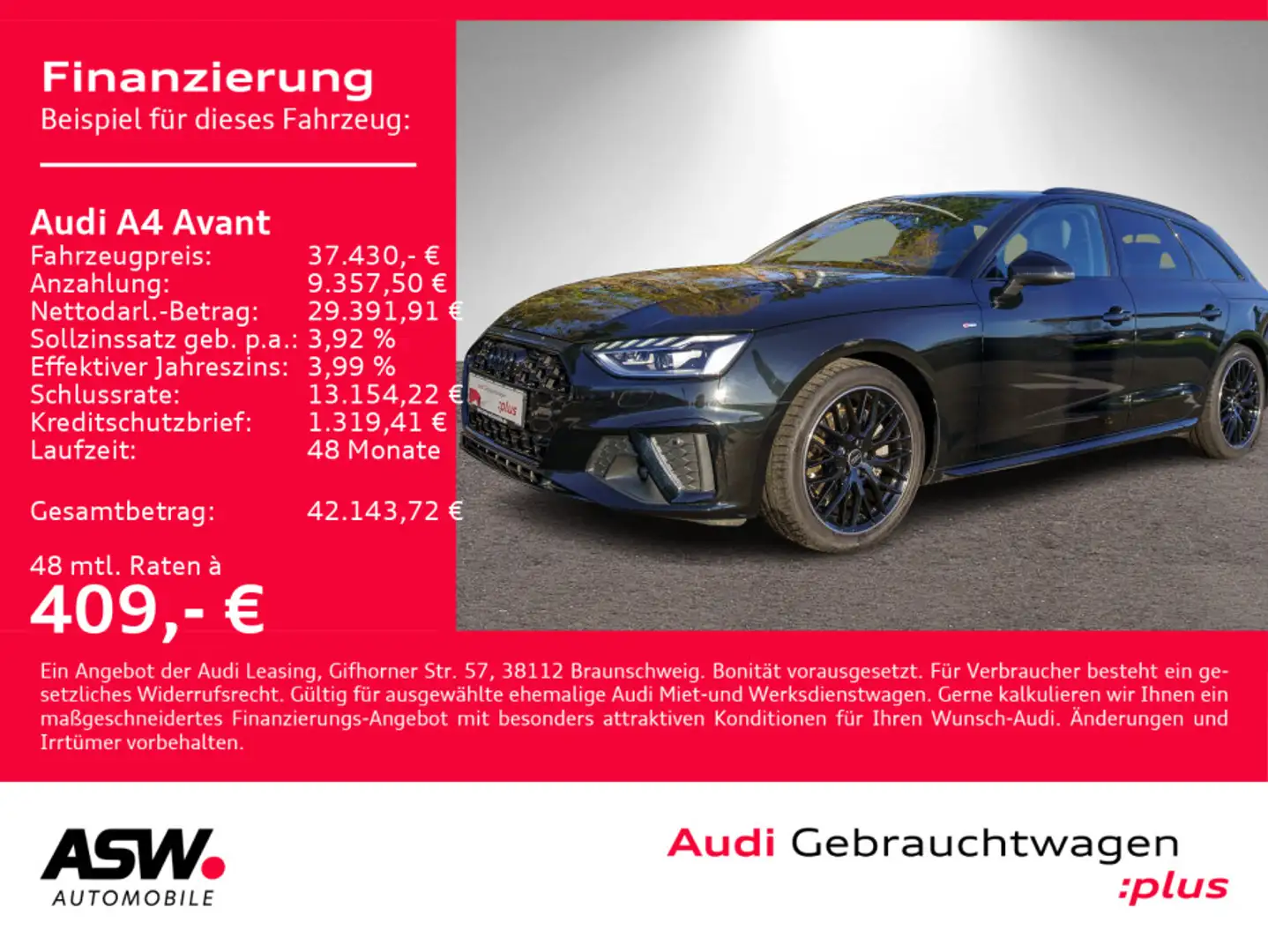Audi A4 Avant S line 40TFSI quattr NAVI MATRIX RFK VC Schwarz - 1
