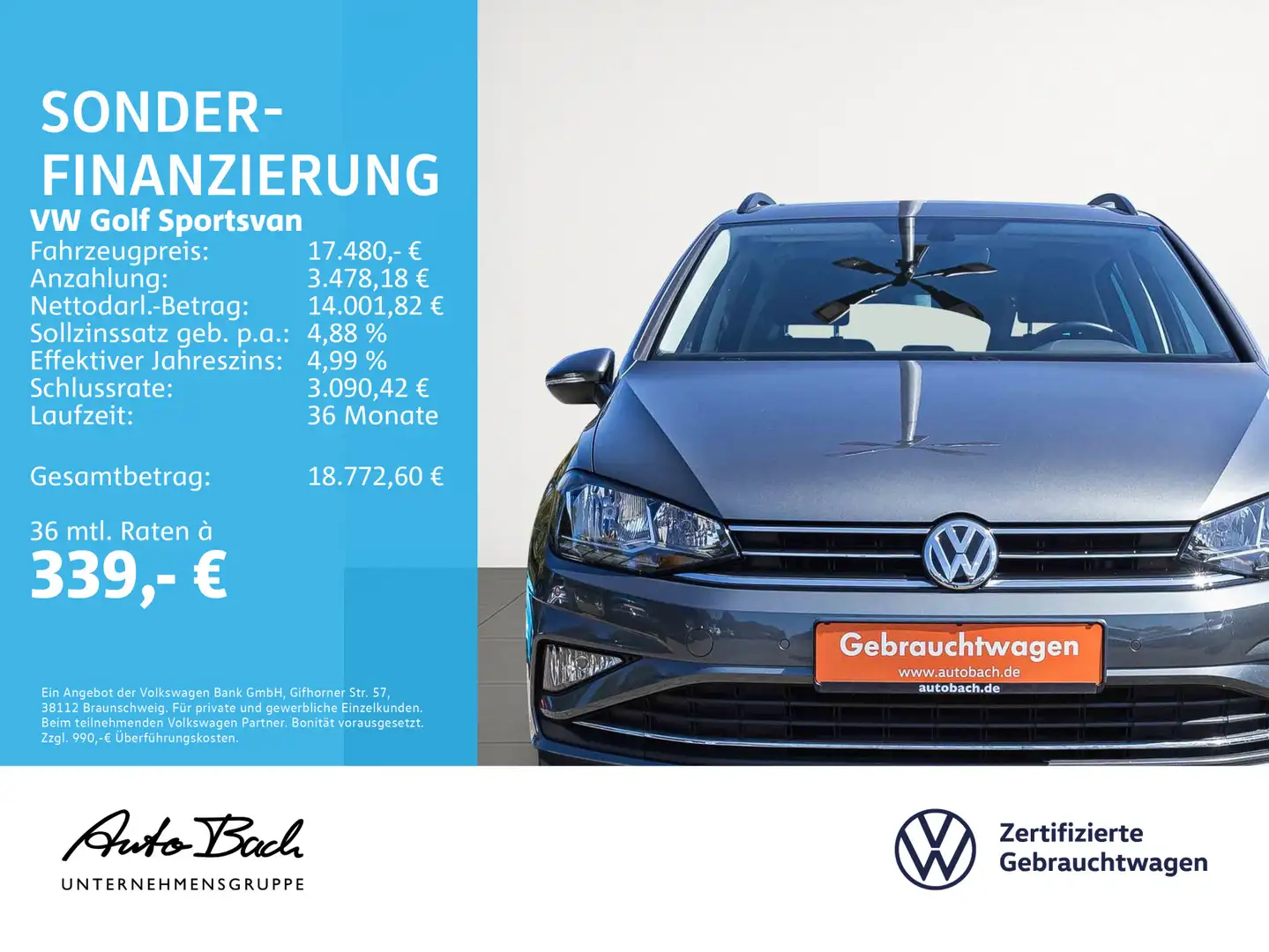 Volkswagen Golf Sportsvan 1.5 TSI JOIN Navi Panorama EPH Grigio - 2