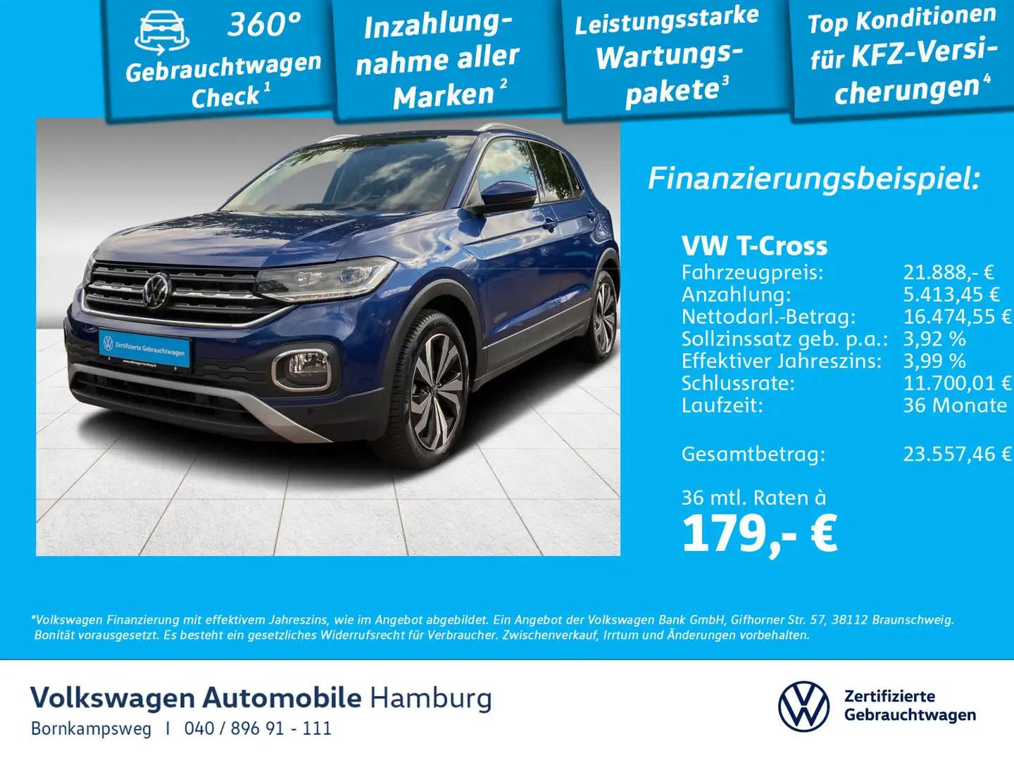 Volkswagen T-Cross 1.0 TSI Style DSG Navi LED ACC Sitzhzg Blau - 1