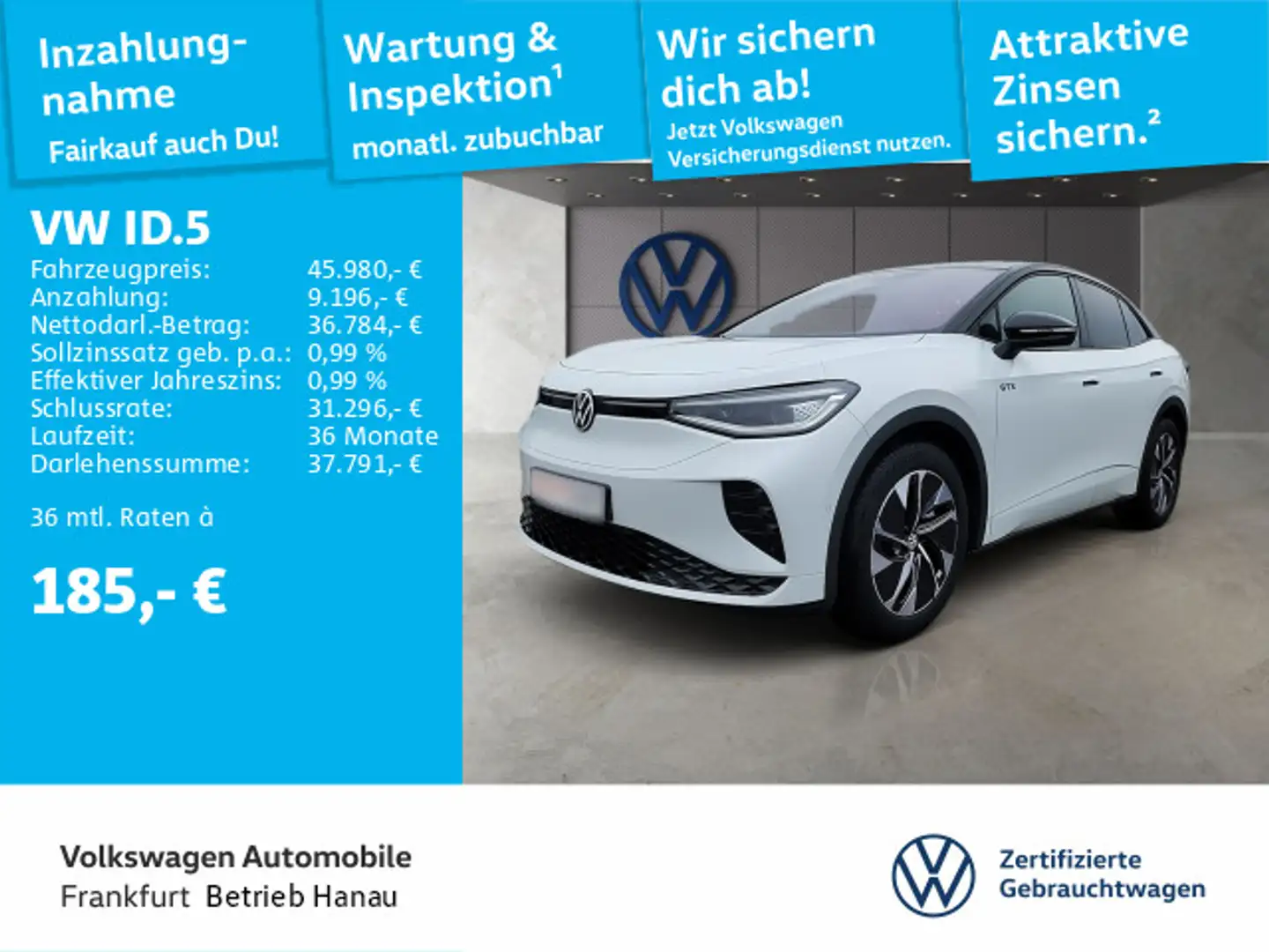 Volkswagen ID.5 GTX 4-Motion Alu21" AHK IQ.LIGHT Navi Ansch Weiß - 1