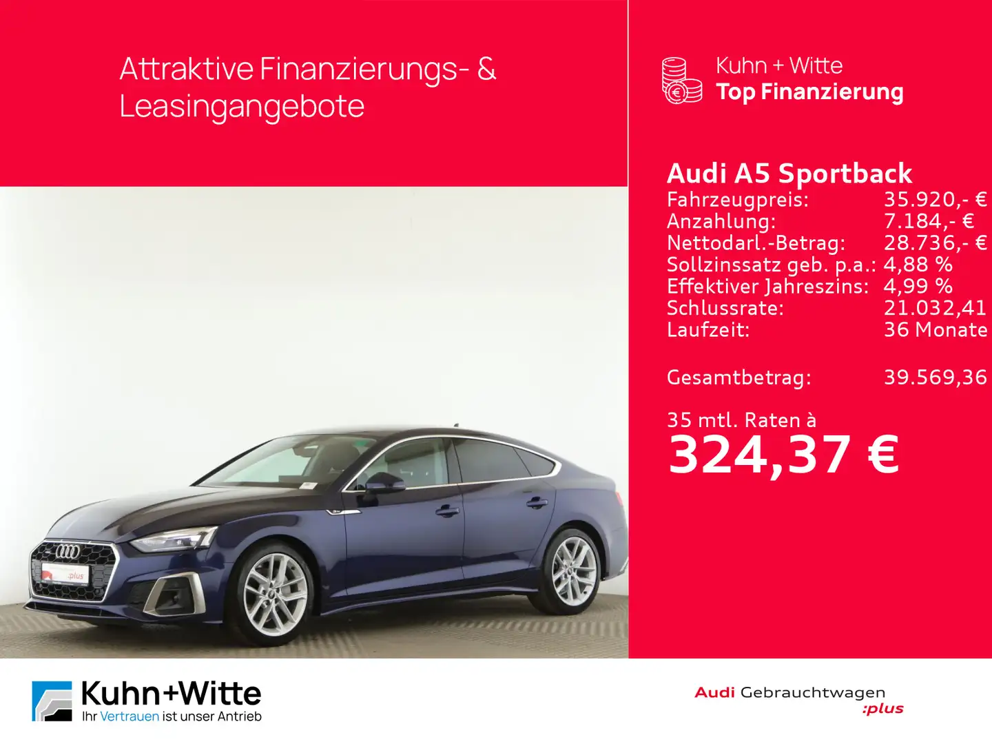 Audi A5 40 TDI quattro S line *LED*PDC*Stan Blau - 1