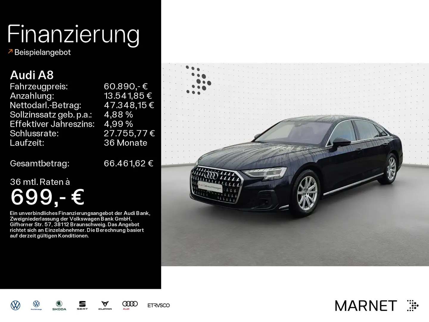 Audi A8 Lang 50 TDI quattro*Navi*Matrix*Alu*HUD*DVD*P Bleu - 1