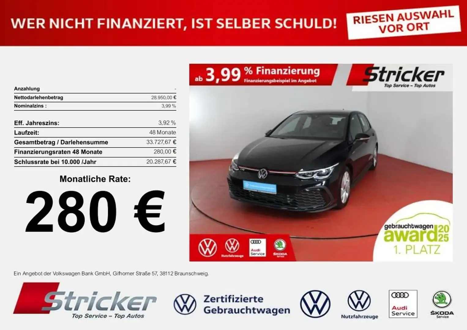 Volkswagen Golf GTI 2.0TSI DSG 280,-ohne Anzahlung App-Connect Schwarz - 1