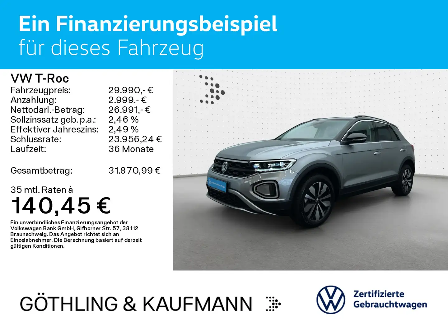 Volkswagen T-Roc T-ROC 2.0 TDI DSG GOAL*AHK*KAMERA*NAVI*LED*17ZOL Silber - 2