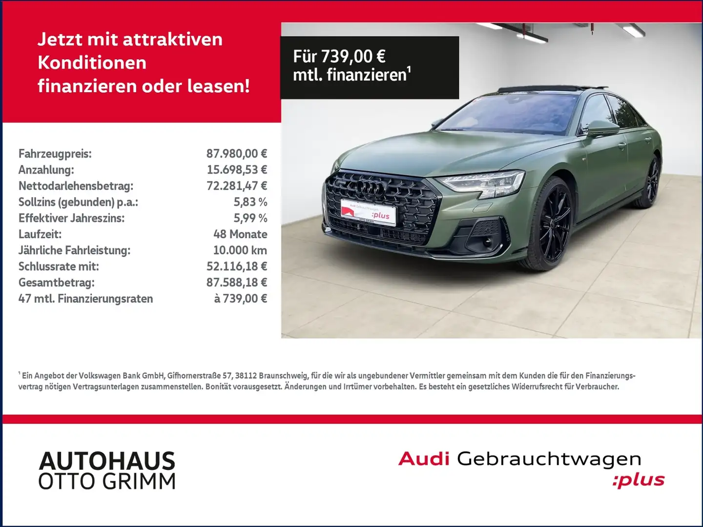 Audi A8 50 TDI quattro Tiptronic Matrix LED B&O Grün - 1