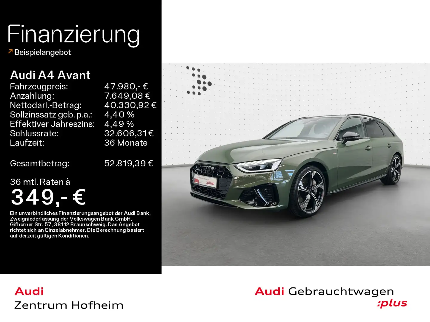 Audi A4 45 TFSI qu 2x S line S tro*HUD*Pano*LED Grün - 1
