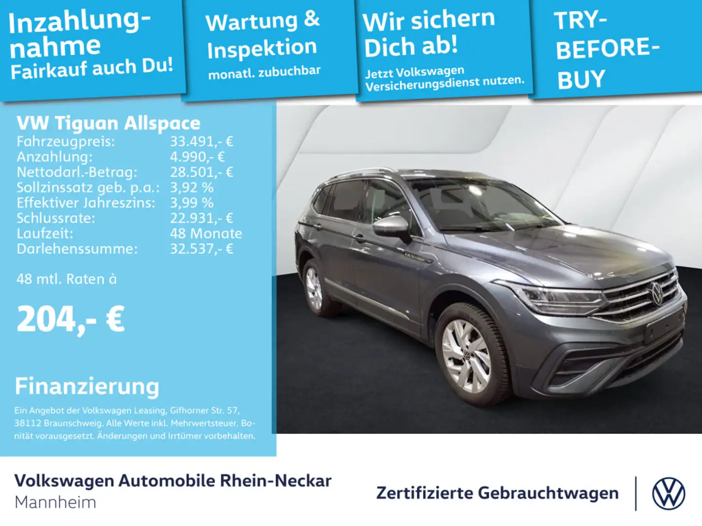 Volkswagen Tiguan Allspace 1.5 TSI Life DSG 7-Sitzer Navi A Grijs - 1