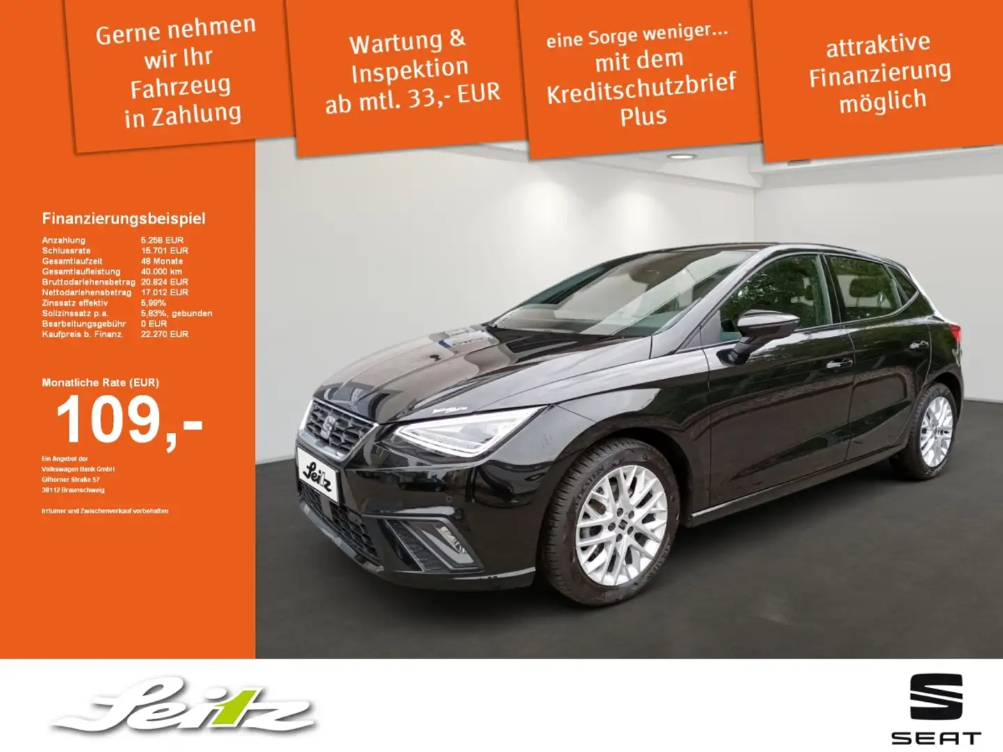 SEAT Ibiza FR 1.0 TSI DSG LED. Navi. Rückfahrkamera. Einparkh Noir - 1