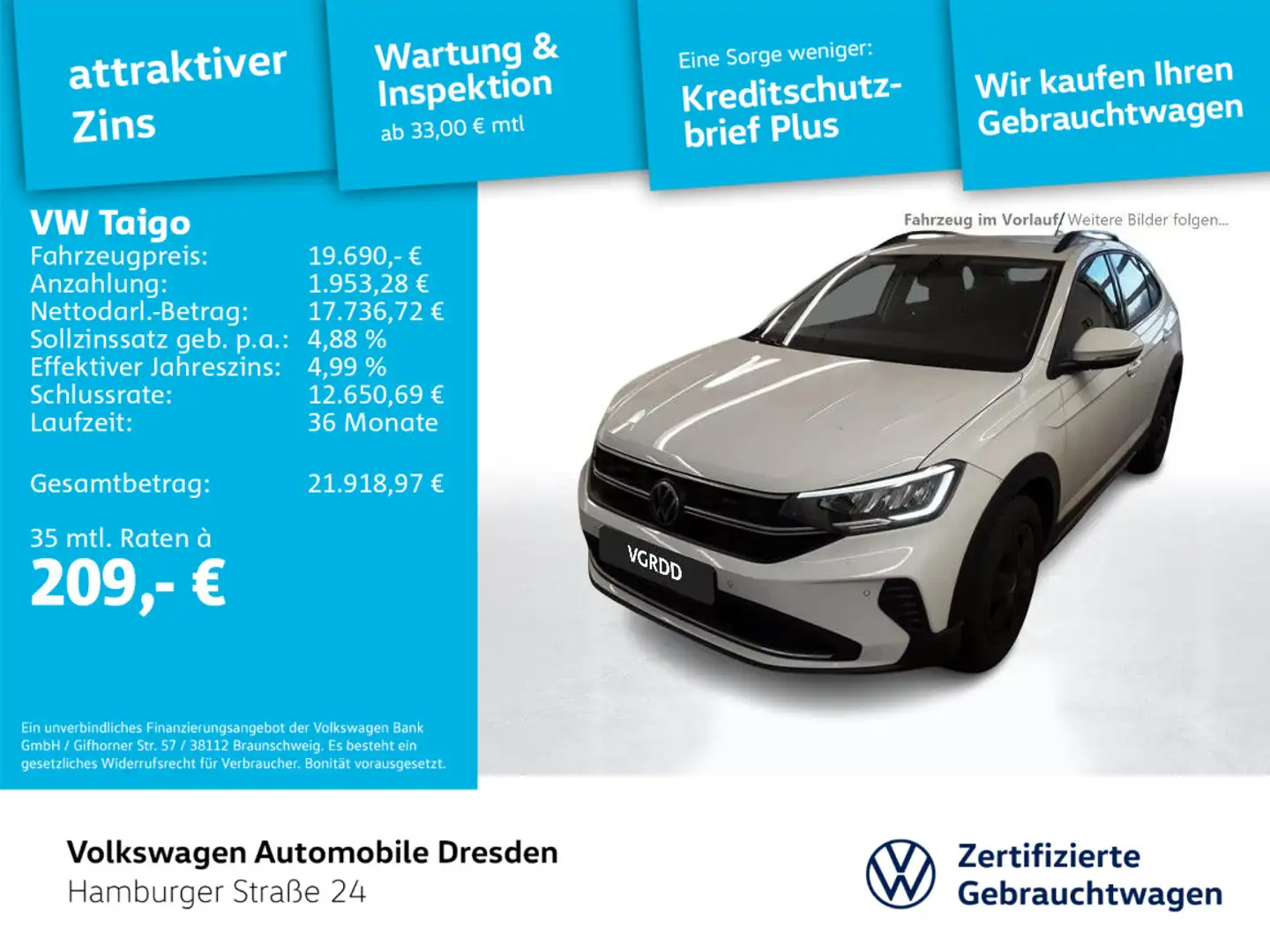 Volkswagen Taigo Life 1.0 TSI DSG LED KAM APP TRAVEL Weiß - 1