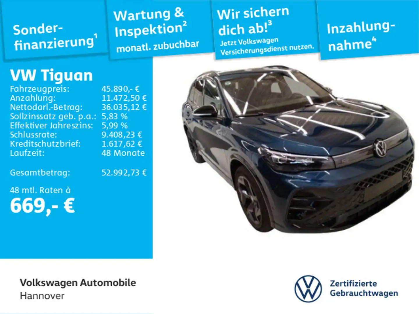 Volkswagen Tiguan 2.0 TDI DSG R-Line Navi AHK Pano STHZG Le Blau - 1