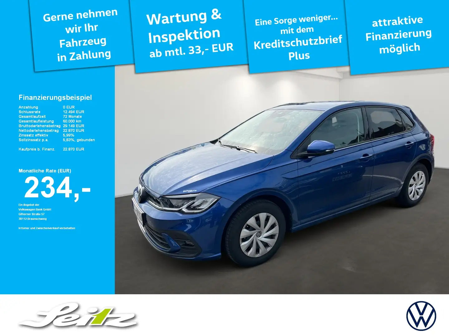 Volkswagen Polo 1.0 TSI Life Navi. Einparkhilfe Bleu - 1