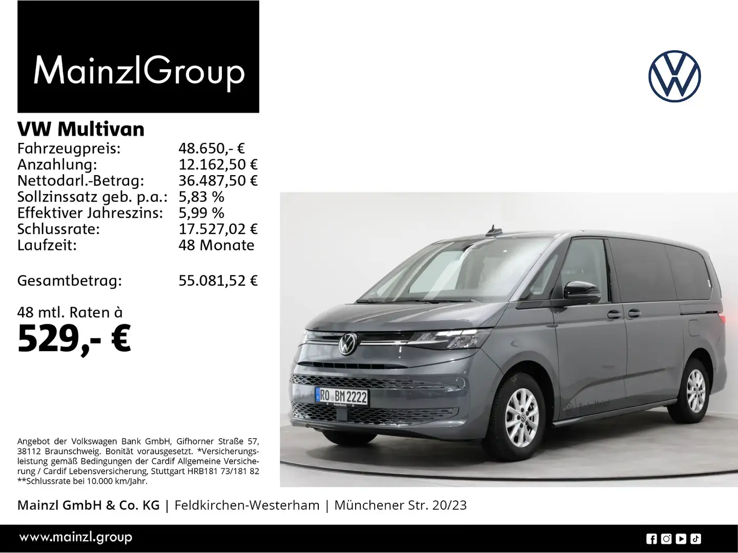 Volkswagen T7 Multivan T7 Multivan LR 2.0 TDI DSG Life AHK SHZ Kam 7-S. Grau - 1