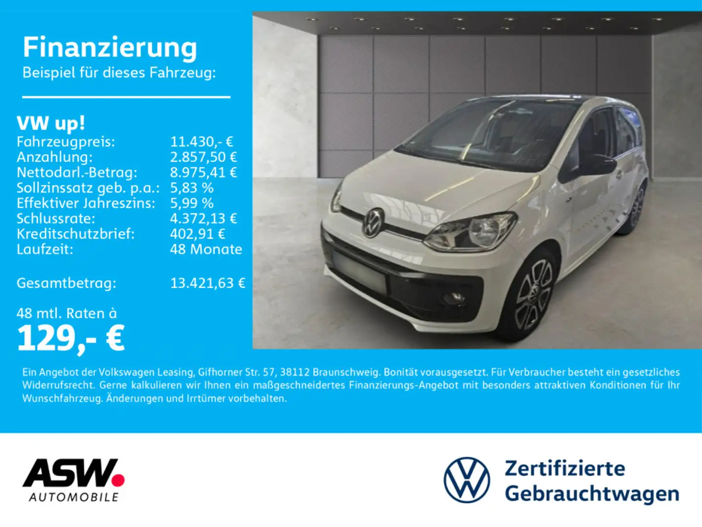 Volkswagen up! R-Line 1.0 MPI Klima RFK PDC GRA SHZ Weiß - 1