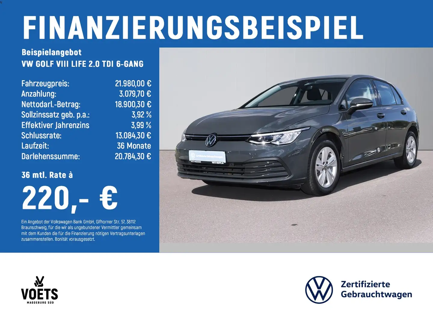 Volkswagen Golf VIII LIFE 2.0 TDI 6-GANG LED+NAVI+ACC+SITZH Grau - 2