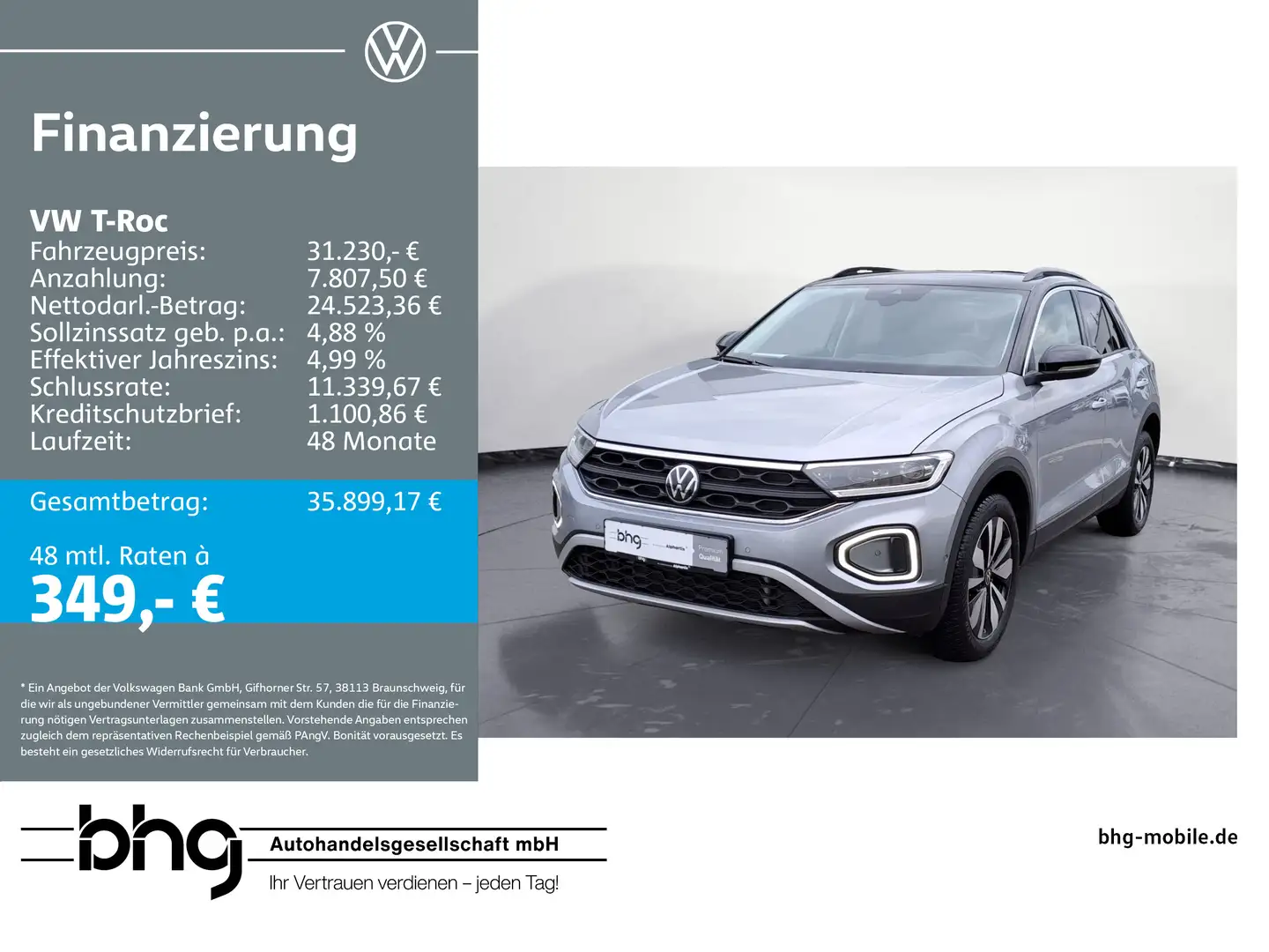 Volkswagen T-Roc 2.0 TDI SCR DSG GOAL Silber - 1