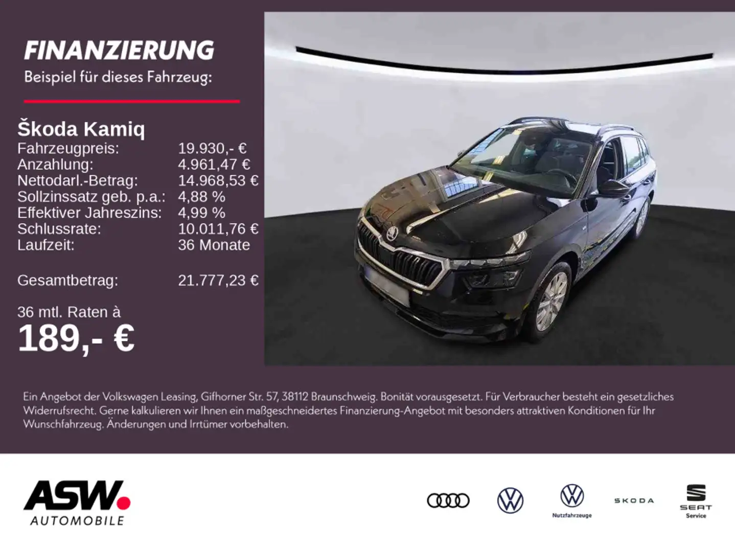 Skoda Kamiq Tour 1.0 TSI DSG LED NAVI RFK PDC SHZ VC Schwarz - 1