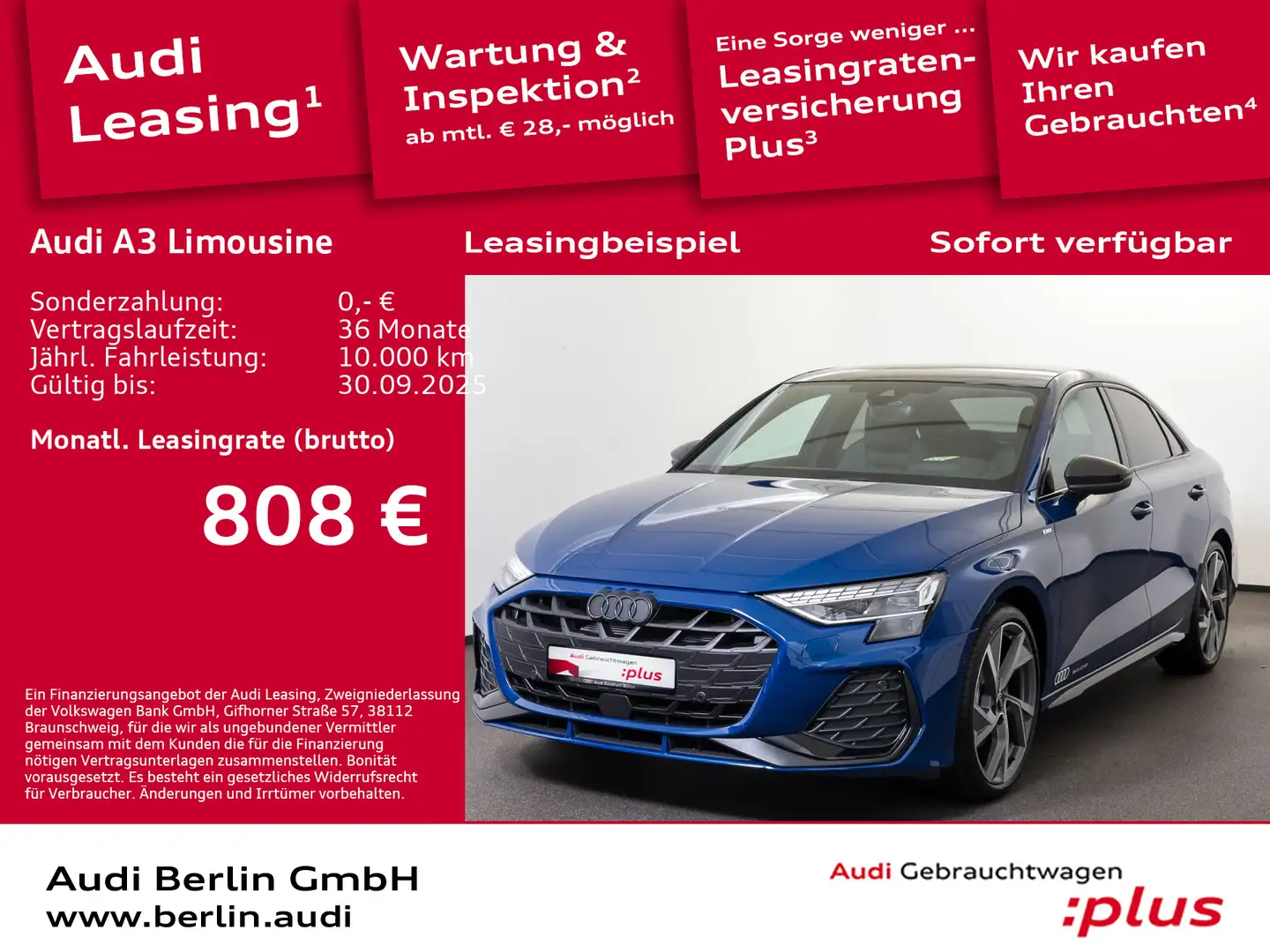 Audi A3 S line 40 TFSI quattro S tronic Blau - 1