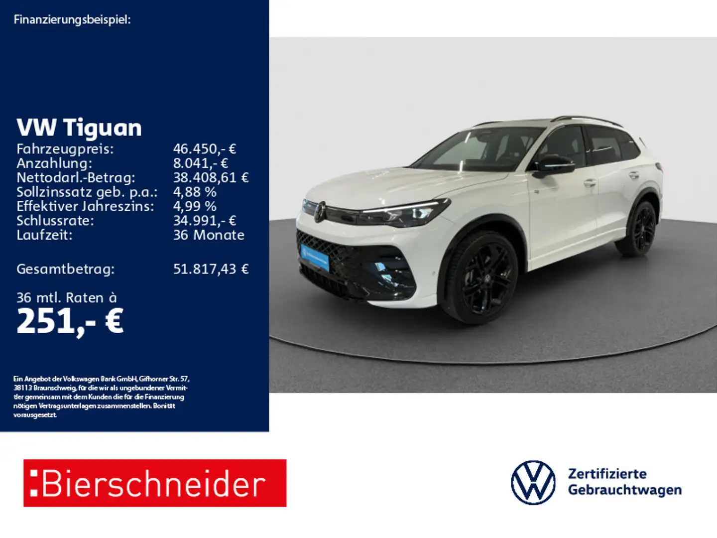 Volkswagen Tiguan 2.0 TDI DSG 4Mo R-Line Black AHK PANO IQ Weiß - 1