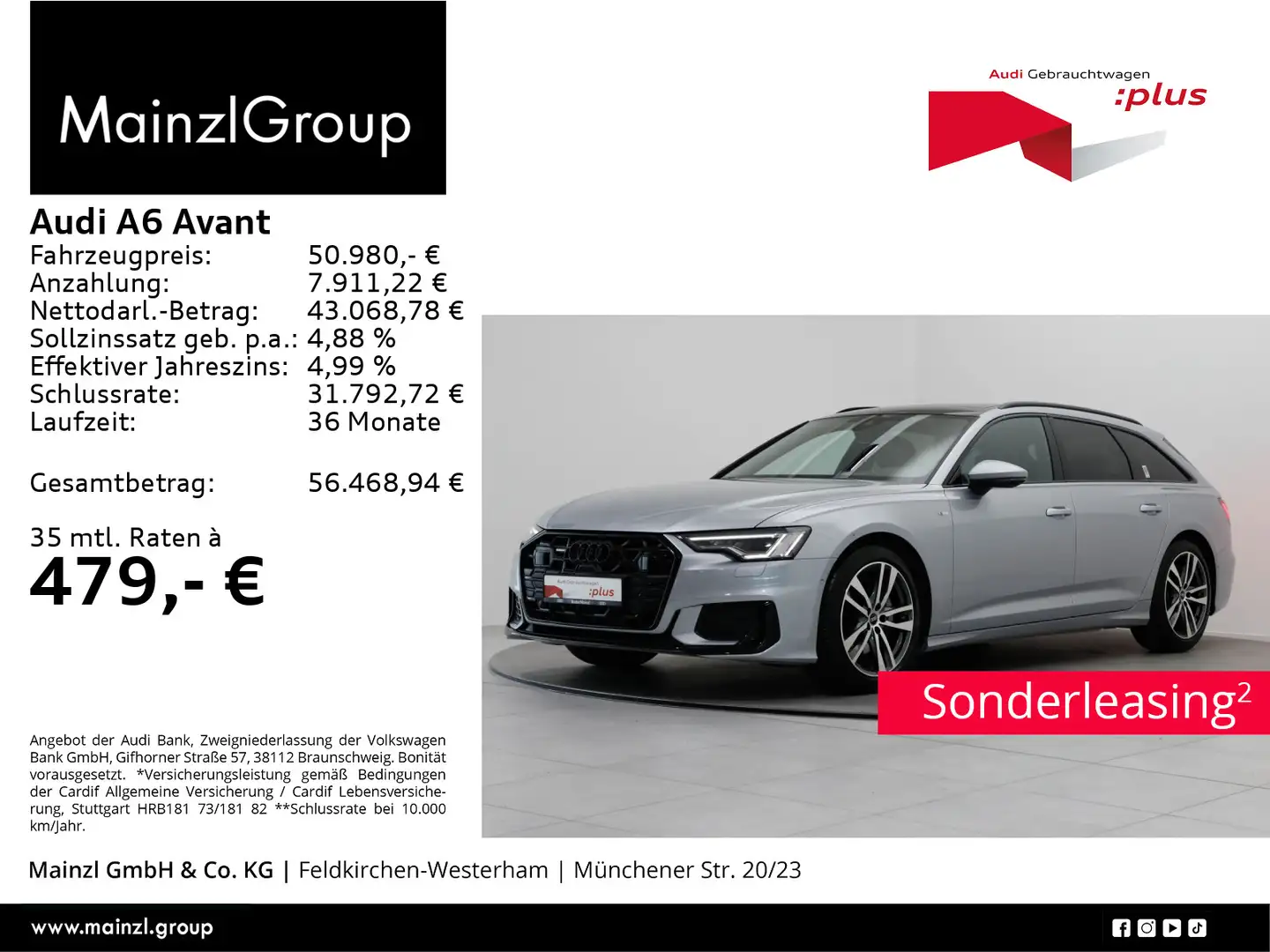 Audi A6 50 TDI quattro S line AHK Pano Matrix Silber - 1