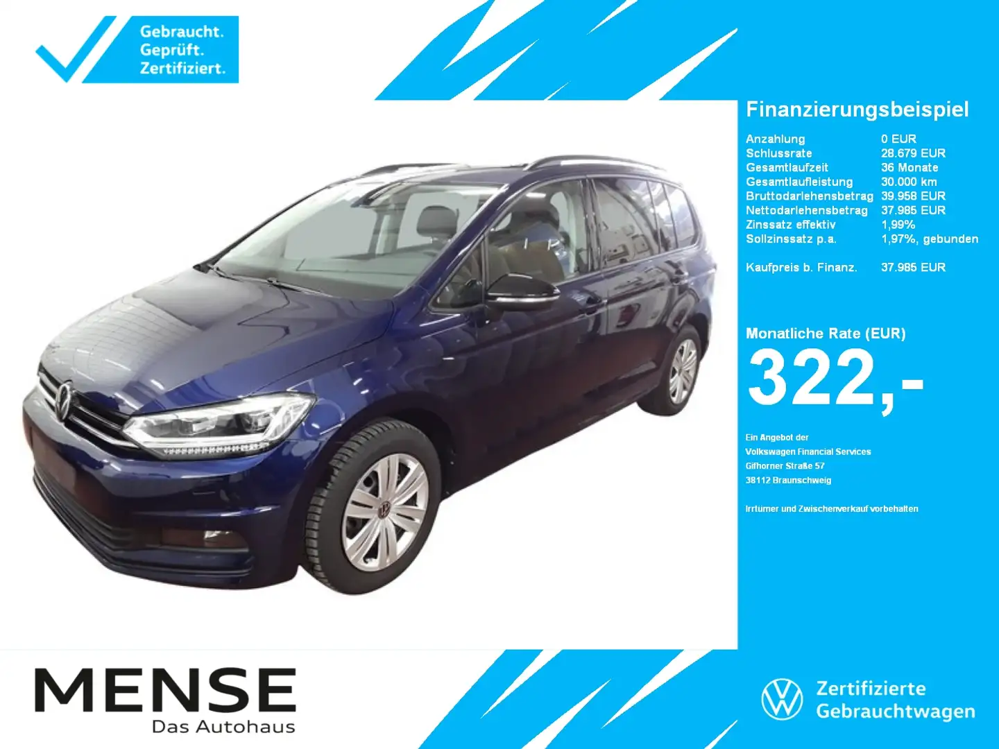 Volkswagen Touran 2.0 TDI DSG Highline |ACC|VirtualCP|LM Bleu - 1