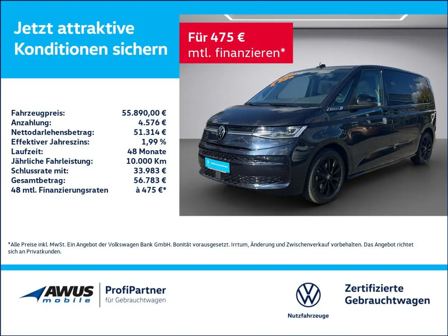 Volkswagen T7 Multivan Life KÜ110TDI Aut PANO MATRIX-LED Blau - 1