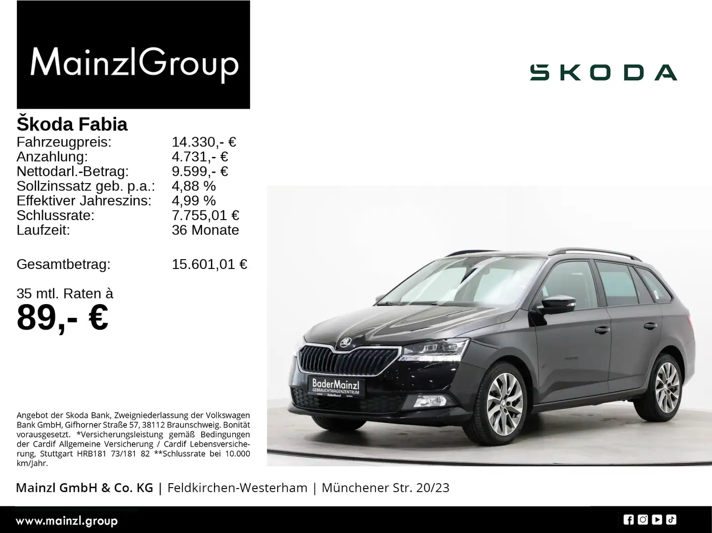 Skoda Fabia Combi 1.0 TSI DSG Clever PDC CarPlay SHZ Schwarz - 1