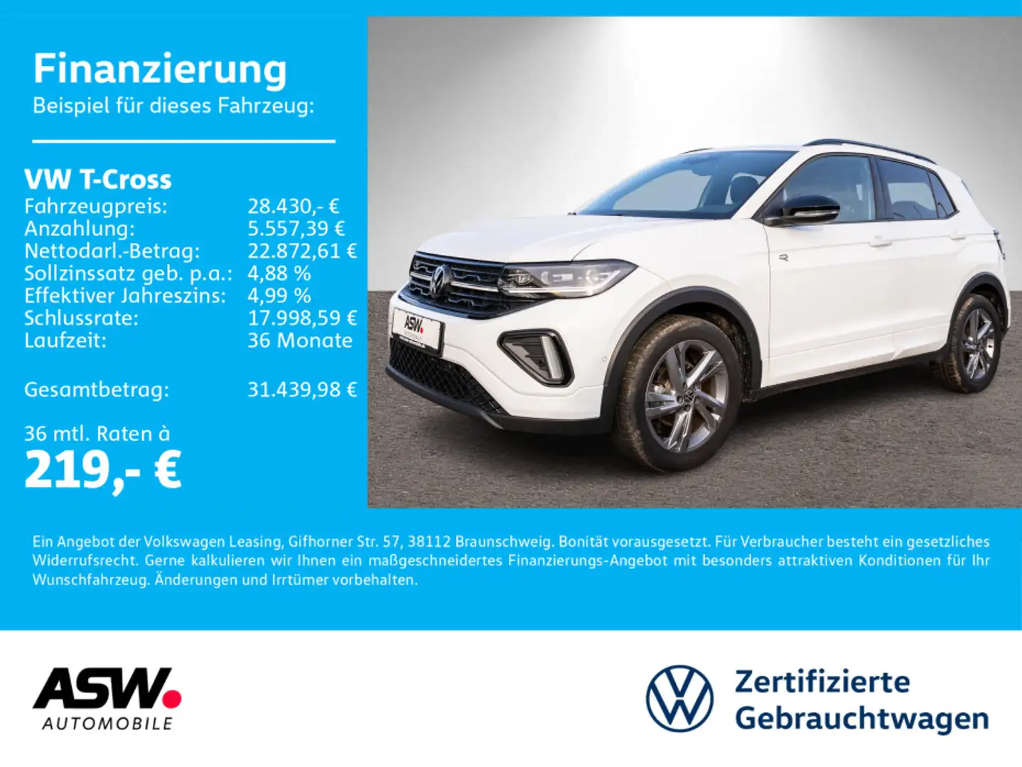 Volkswagen T-Cross R-Line 1.5TSI DSG LED Navi PDC ACC AHK Weiß - 1