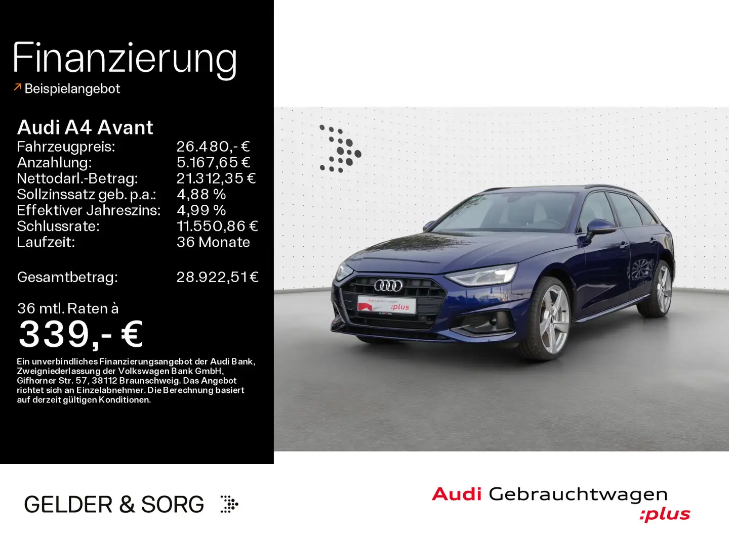Audi A4 40 TDI advanced AHK*LED*Navi*EPH*Sound Blau - 1