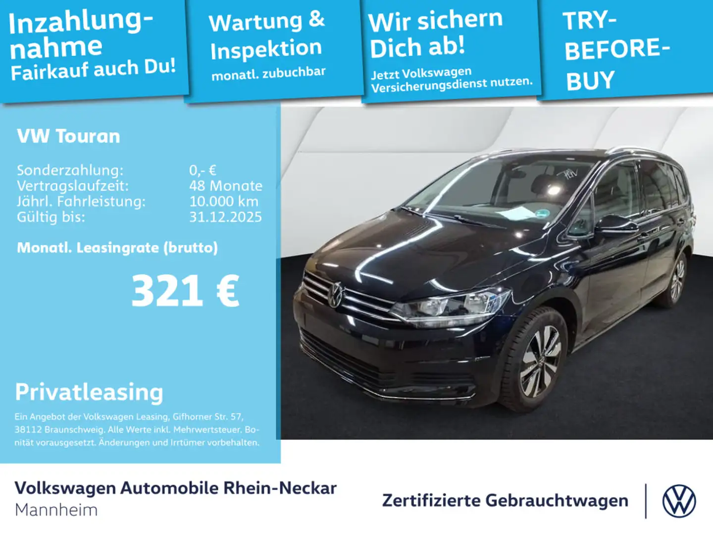 Volkswagen Touran 1.5 TSI GOAL 7-Sitzer Navi Kamera PDC uvm Schwarz - 1
