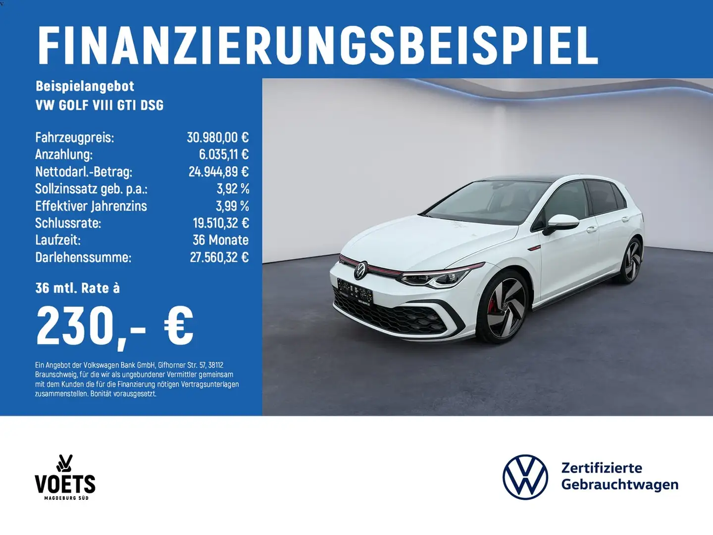 Volkswagen Golf VIII GTI DSG IQ-LIGHT+NAVI+PANO+LEDER+DCC Weiß - 2