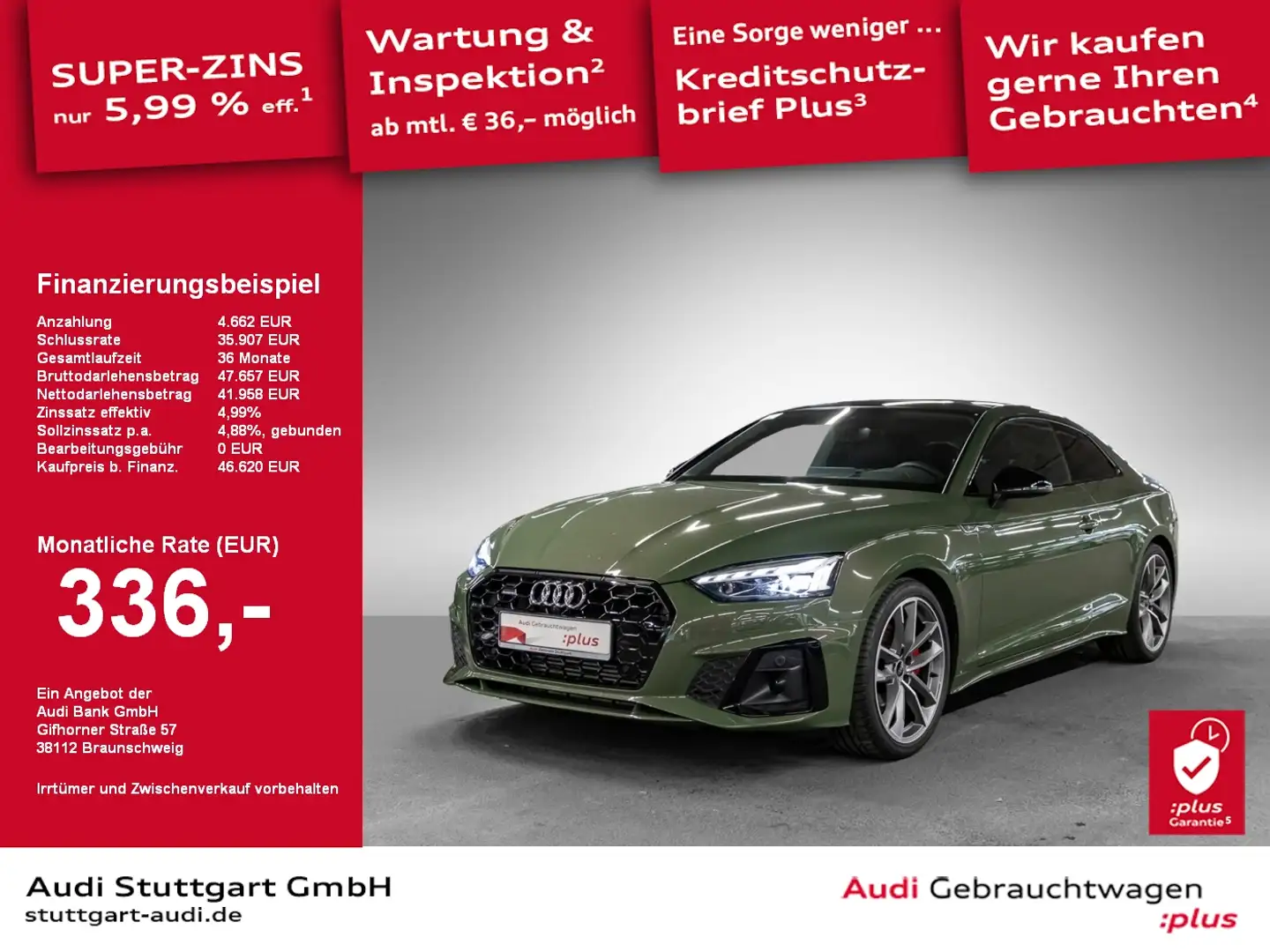 Audi A5 Coupé S line 40 TFSI quattro S tronic AHK VC Grün - 1