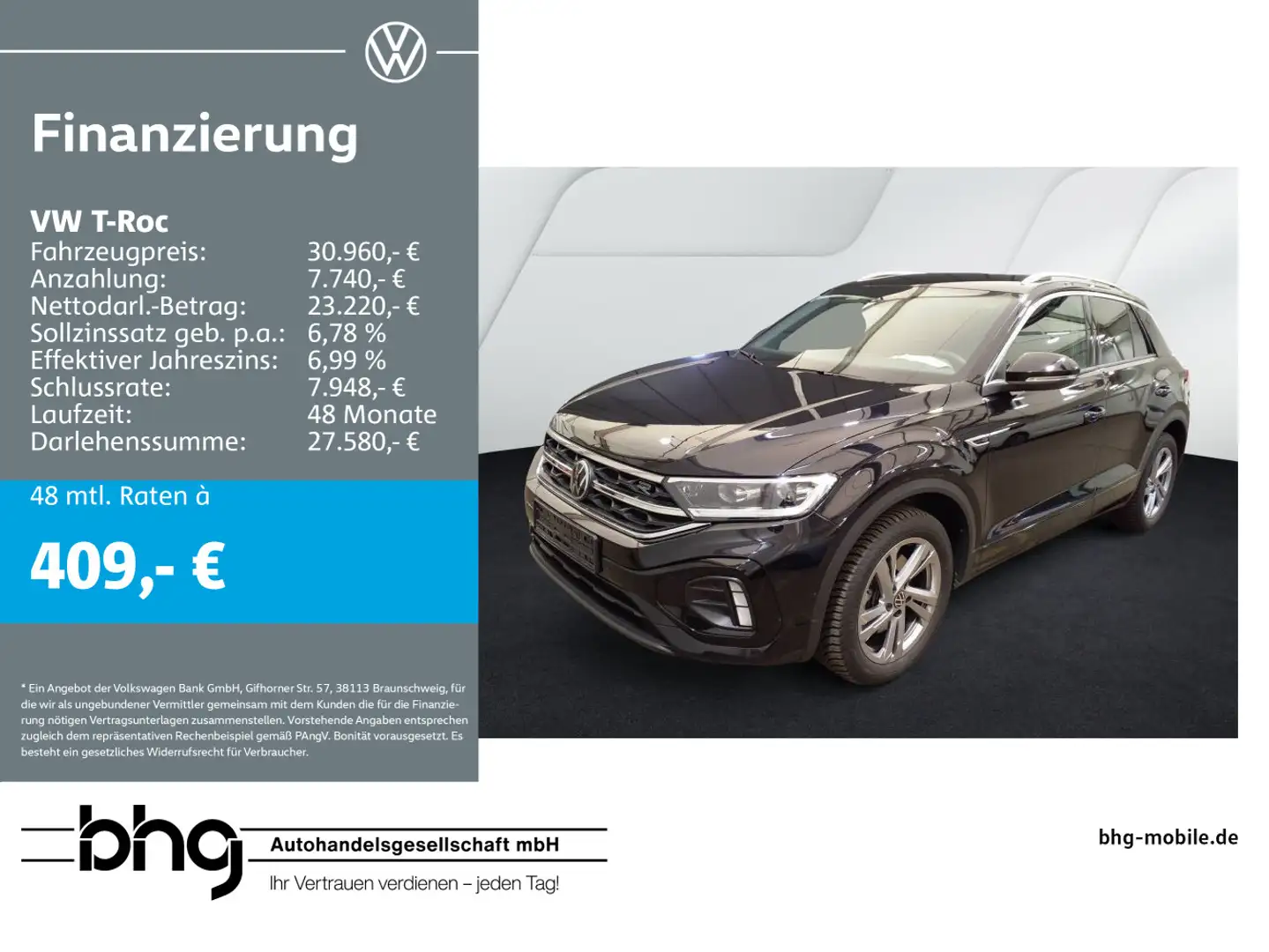 Volkswagen T-Roc 2.0 TDI DSG R-Line *AHK*DAB*NAVI* Schwarz - 1