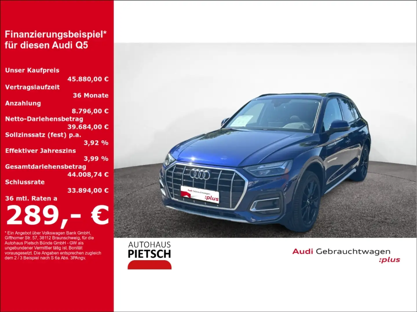 Audi Q5 40 TDI quattro Advanced AHK ACC Pano Leder 20'' Blau - 1