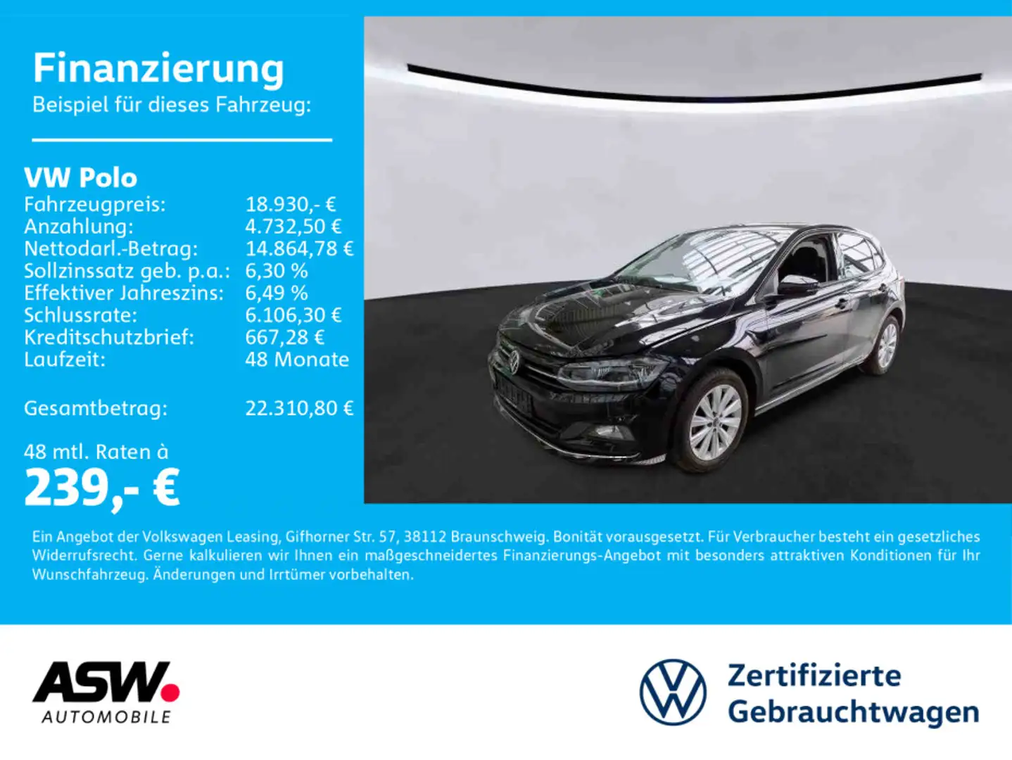 Volkswagen Polo Highline 1.0 TSI DSG LED Navi RFK ACC SHZ Schwarz - 1
