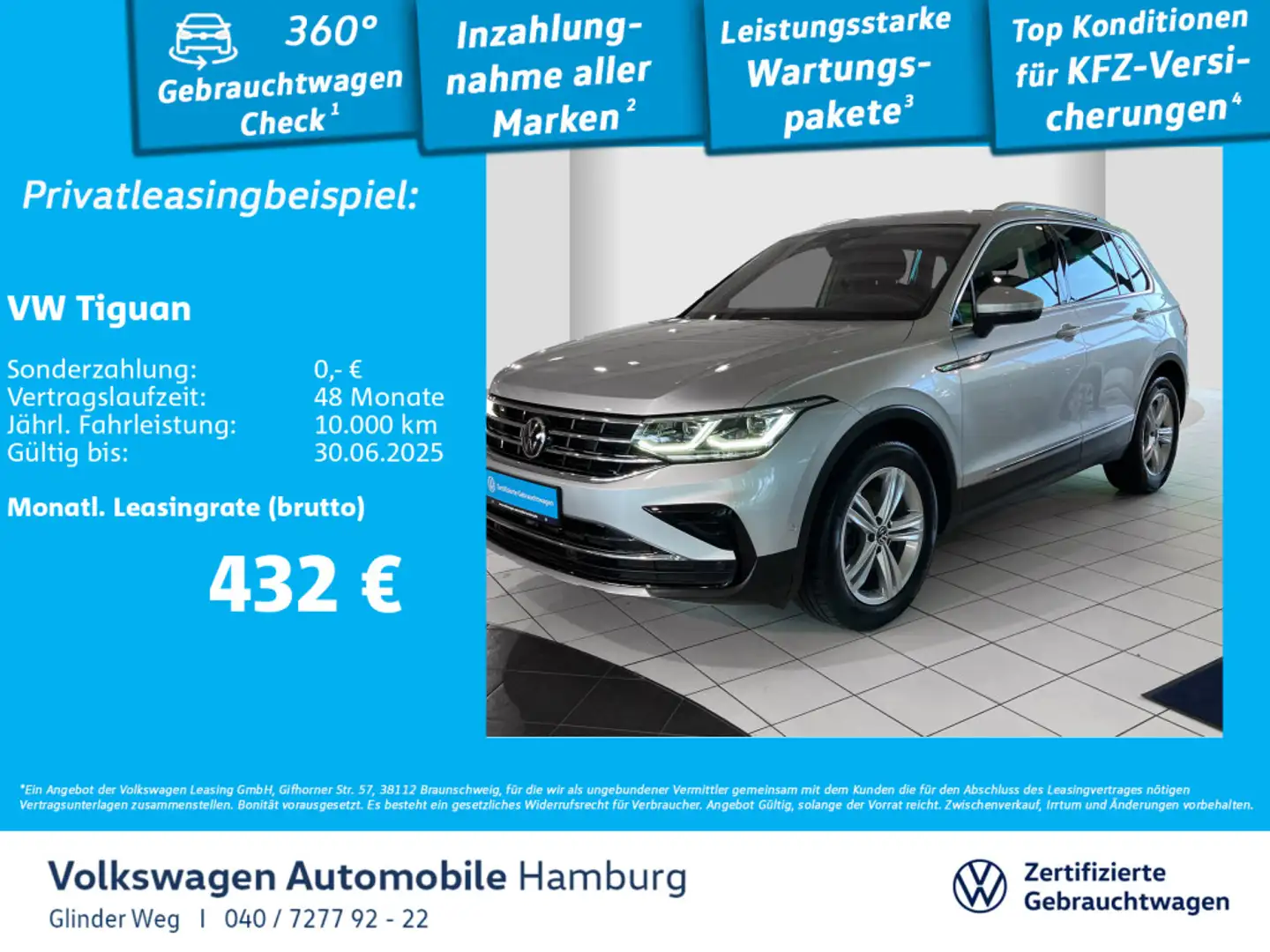 Volkswagen Tiguan 2.0 TDI DSG Elegance PDC Klima Sitzhzg Silber - 1
