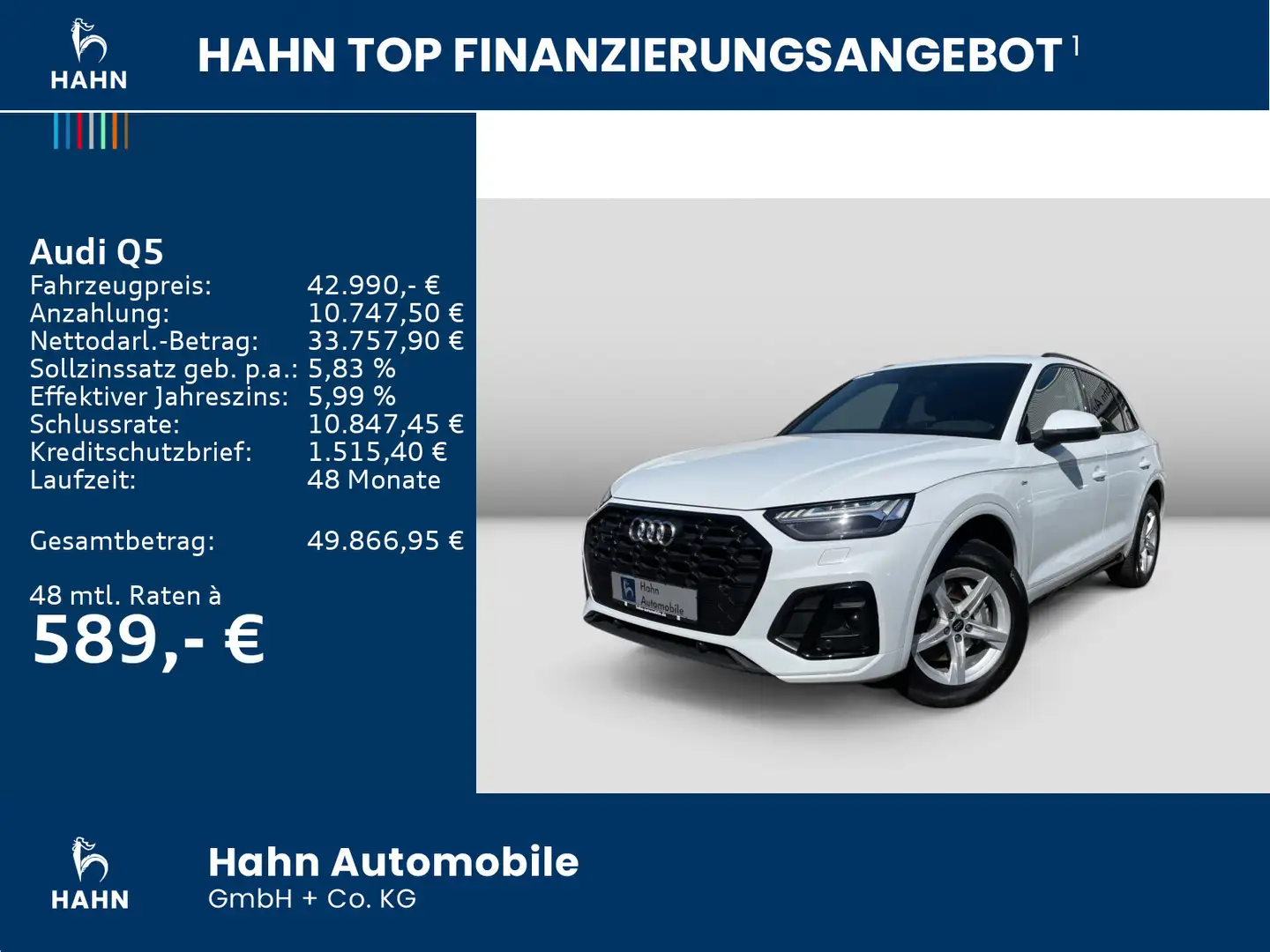 Audi Q5 40 2.0 TDI quattro S-line s-tronic Navi AHK Blanc - 2