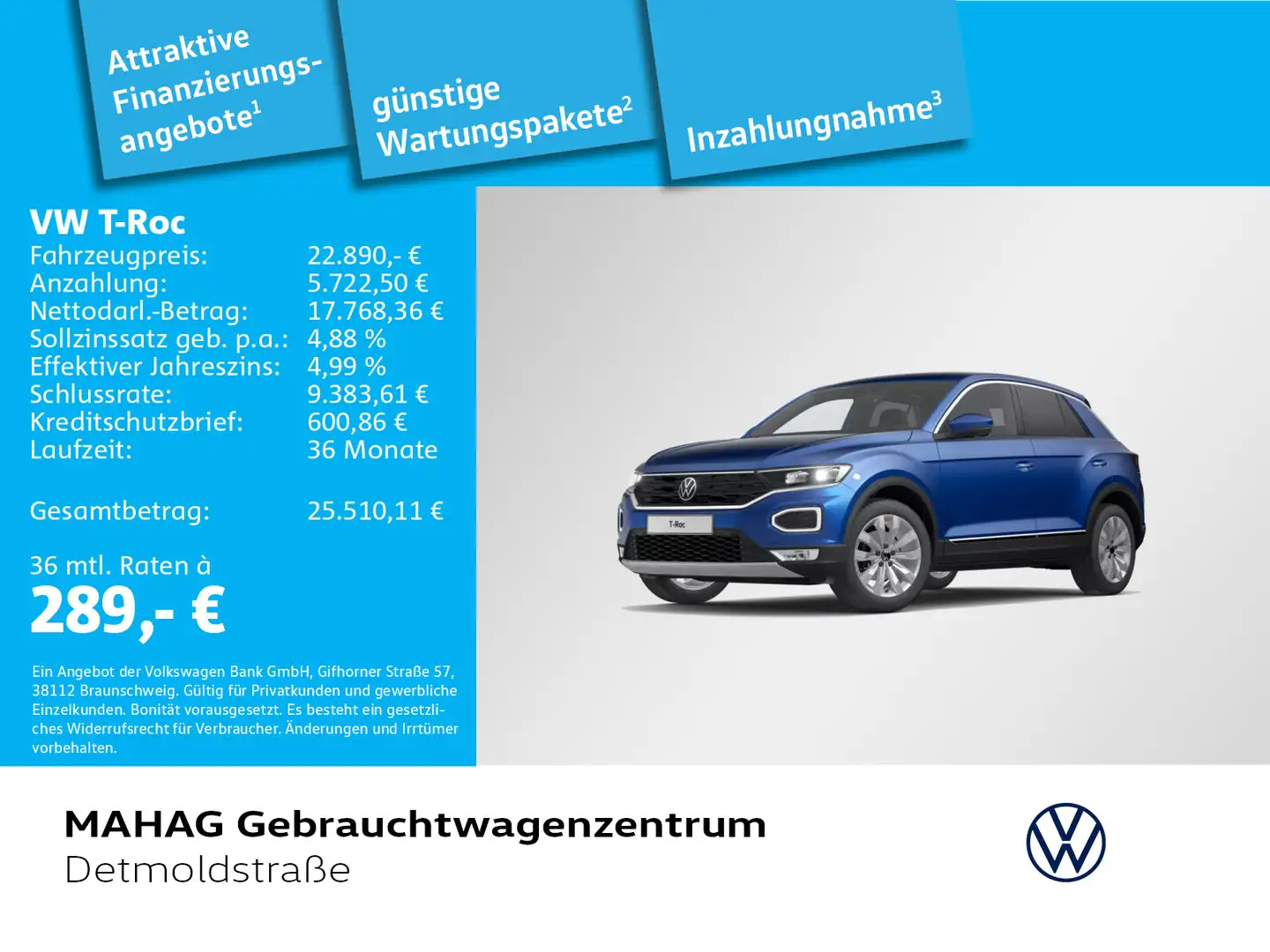 Volkswagen T-Roc T-ROC 1.5 TSI Sport AHK AppConnect LED AppConnec Bleu - 1