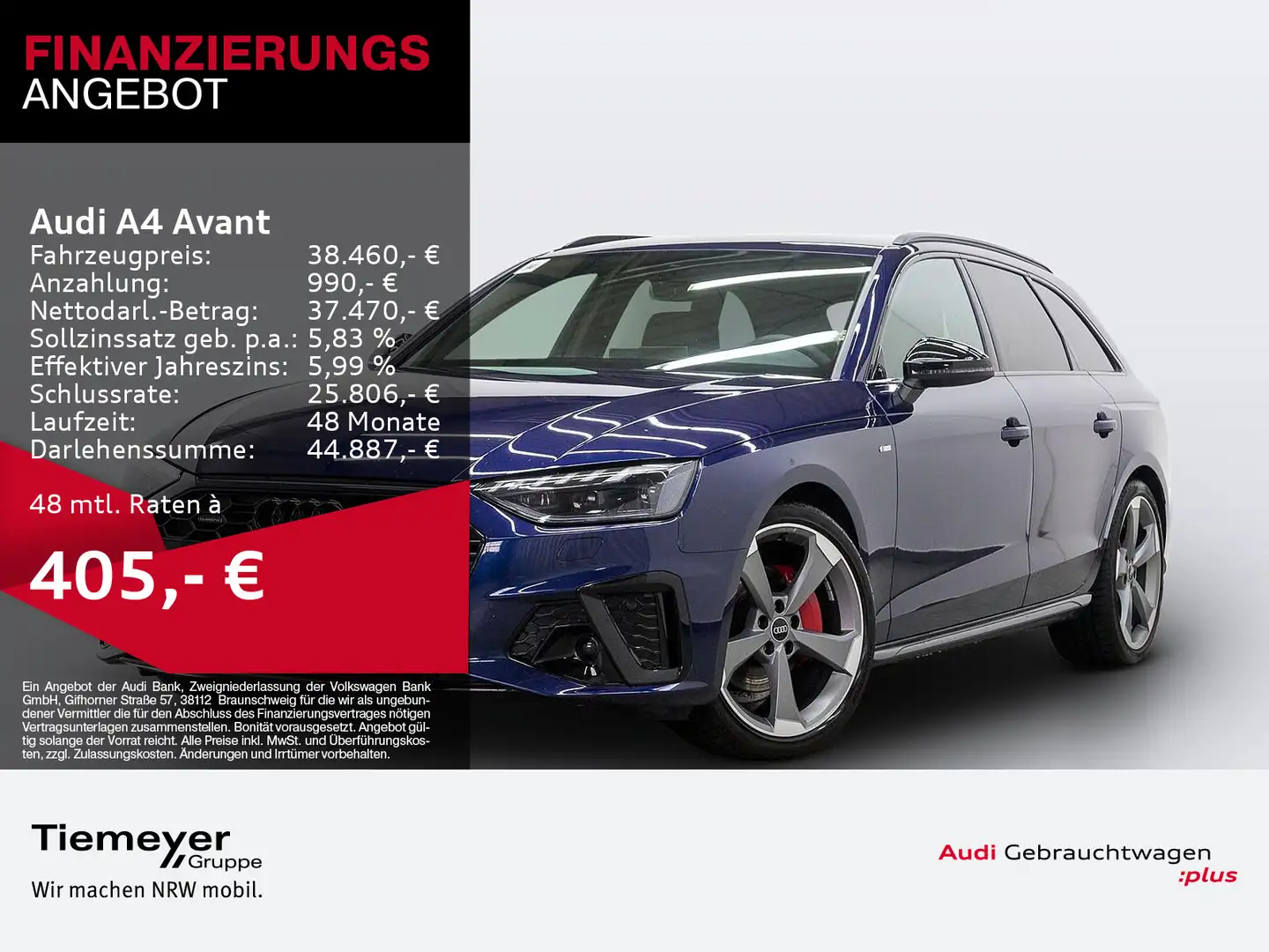 Audi A4 40 TFSI Q 2 x S LINE LM19 KAMERA NAVI+ Blau - 1
