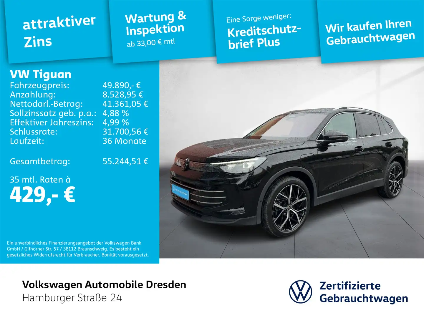 Volkswagen Tiguan Elegance 1.5 eHybrid OPF 6-Gang-DSG Schwarz - 1