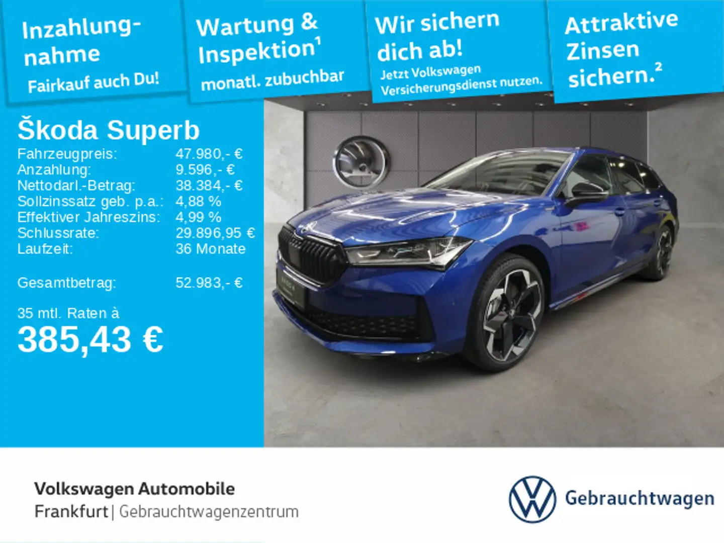 Skoda Superb Combi Sportline 2,0 TDI AHK Panorama Mass Blau - 1