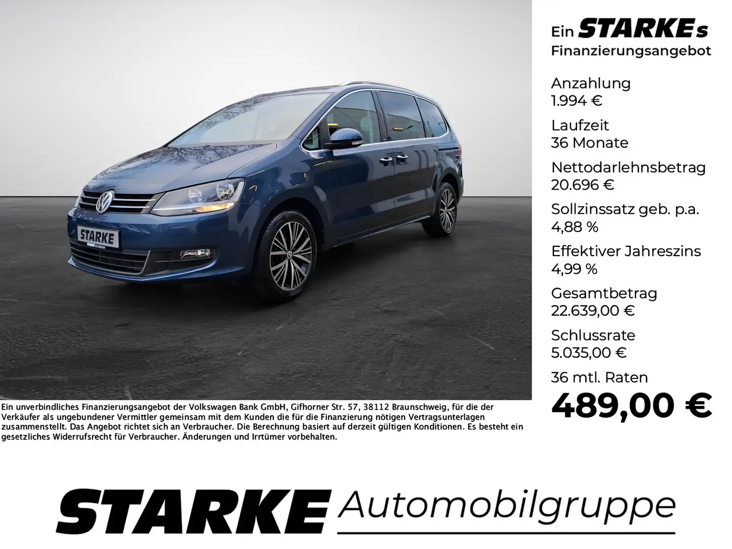 Volkswagen Sharan 2,0 l TDI 150 PS Allstar Blau - 1