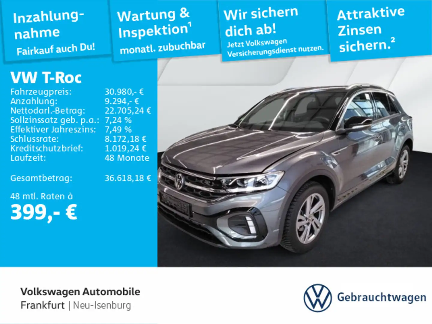 Volkswagen T-Roc T-ROC 1.5 TSI DSGR-Line Navi AHK Sprachbedienung Grau - 1
