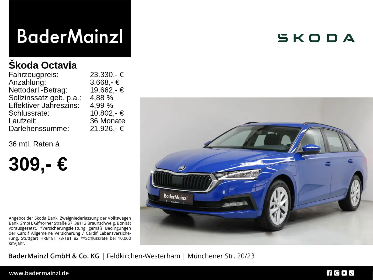 Skoda Octavia Combi 1.4 TSI iV DSG LED Carplay SHZ Alu Azul - 1