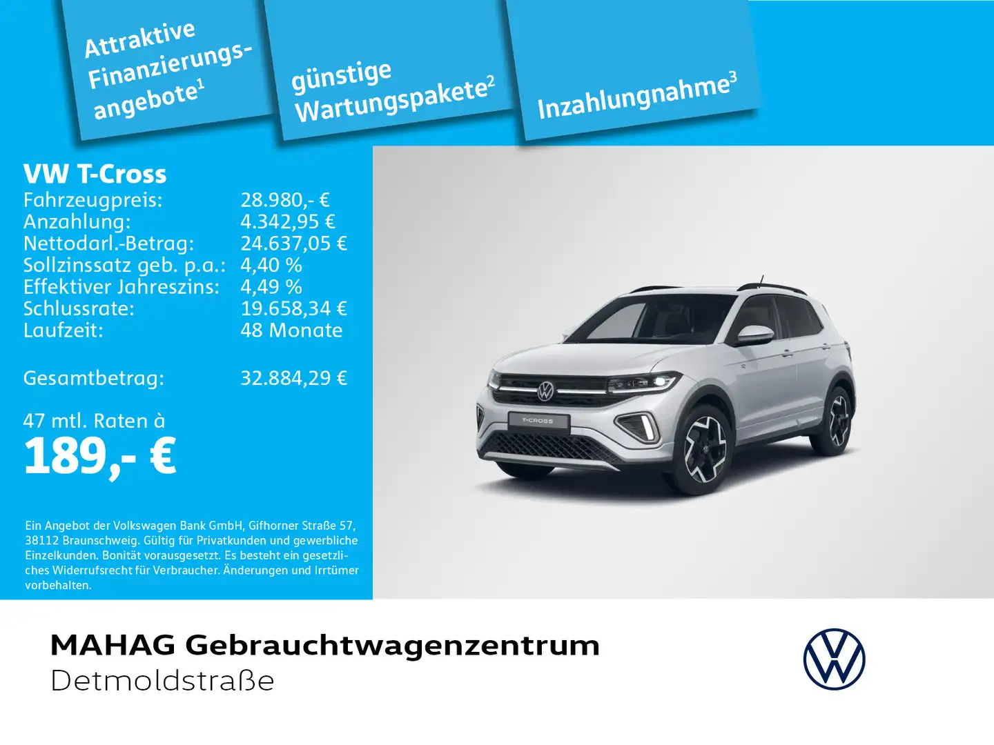 Volkswagen T-Cross 1.5 TSI R-Line Navi IQ.LIGHT AHK Kamera Argent - 1