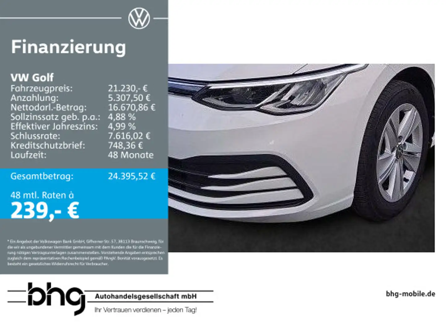 Volkswagen Golf 1.0 eTSI OPF DSG Life BusinessPremium Navi Weiß - 1