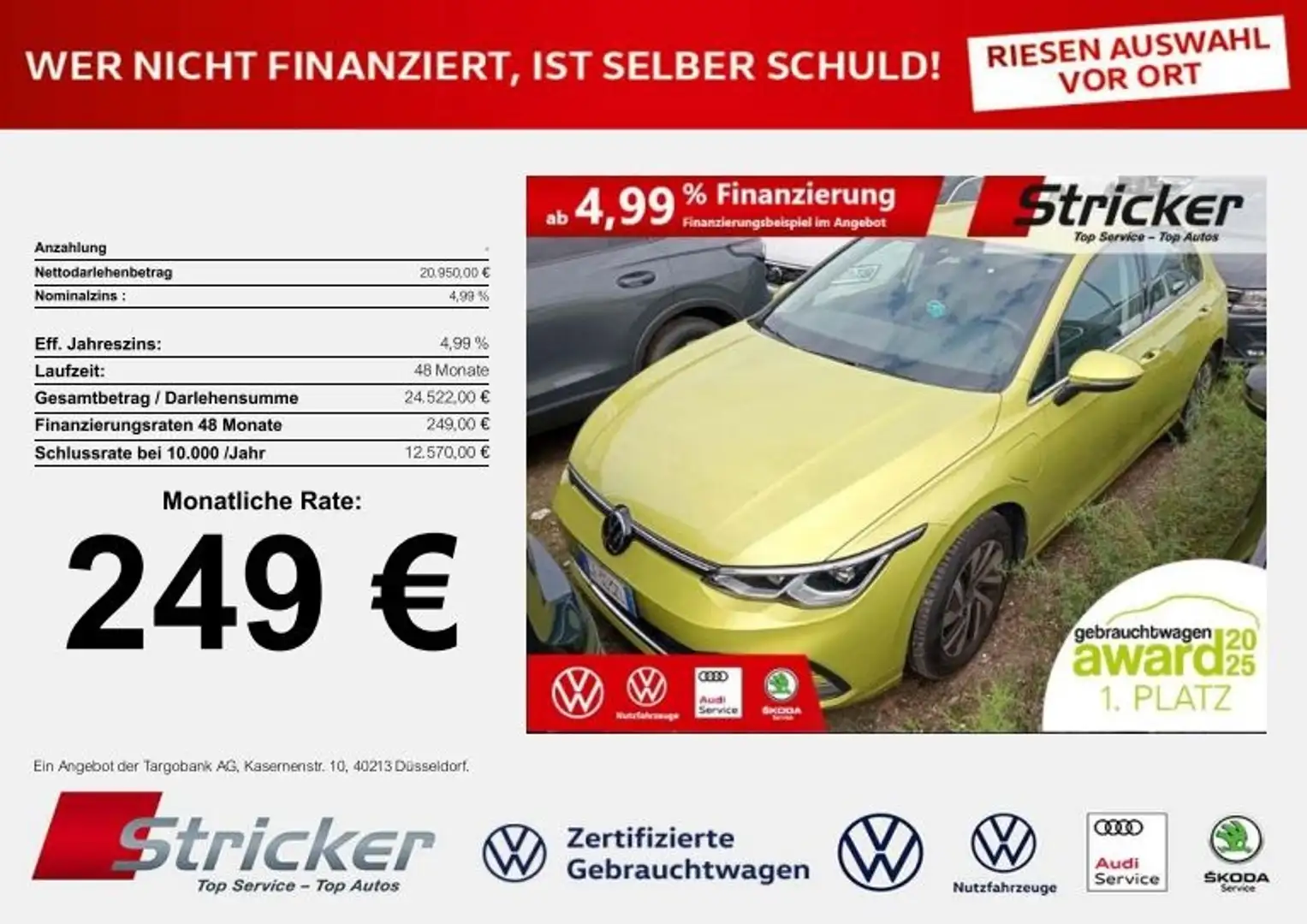 Volkswagen Golf Style 1.4TSI e-Hybrid DSG 249,-ohne Anzahlung ACC Gelb - 2